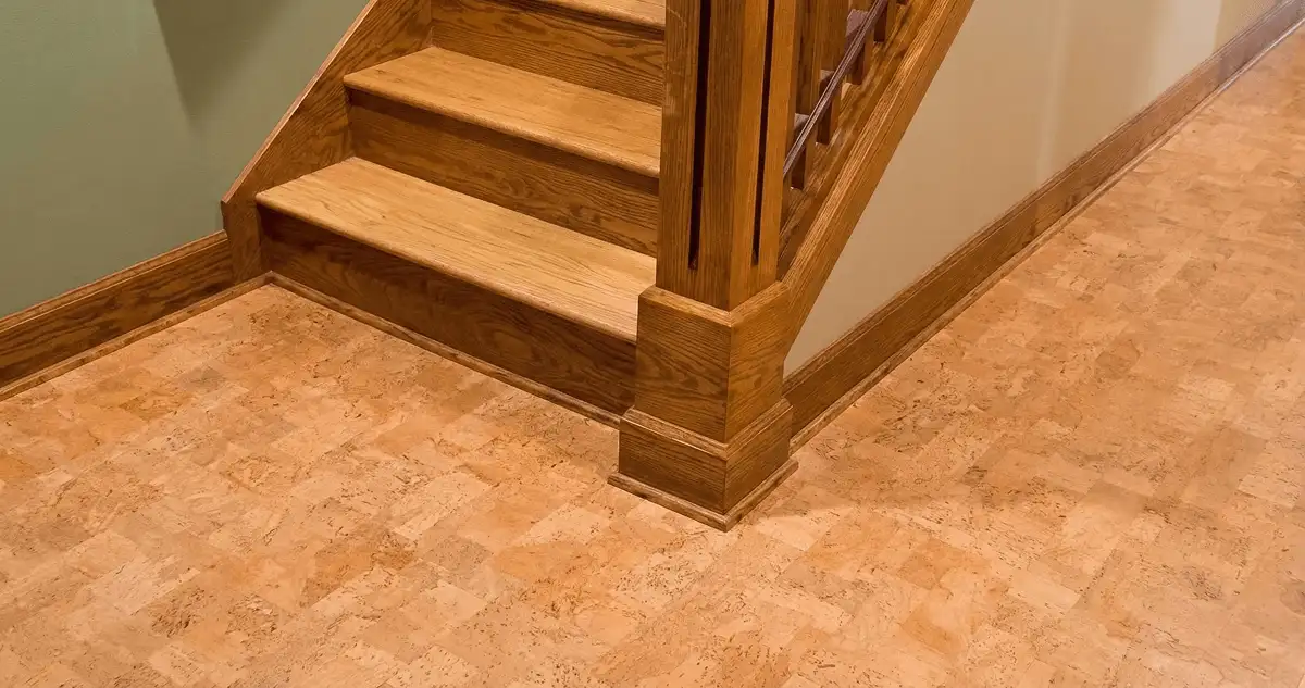 End of a staircase with cork flooring in Salt Lake City, UT